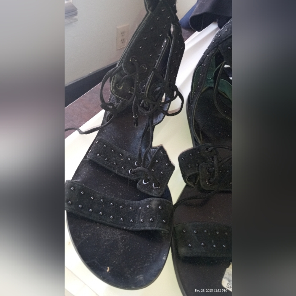 Kendall And Kylie Elegant Black Women's Sandals Gladiator Tie Laces